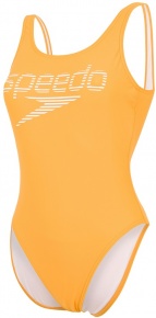 Speedo Stripe Logo Deep U-Back 1 Piece Mango/White